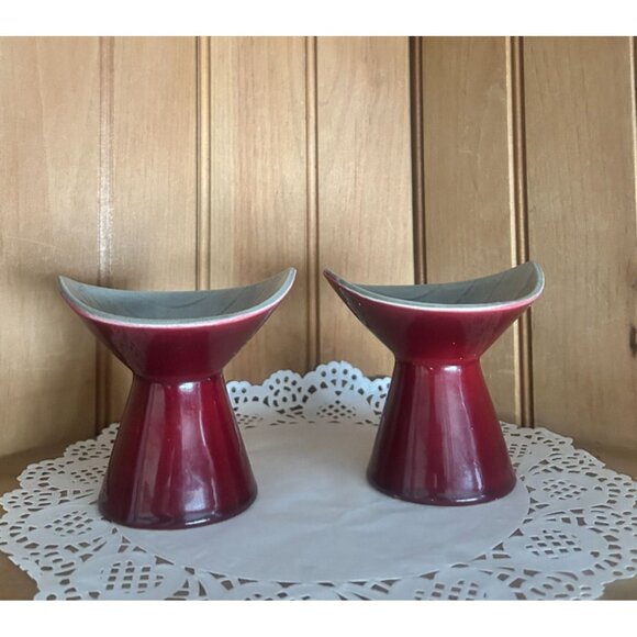 Vintage Swedish Carl Harry Stalhane Rorstrand Burgundy Ceramic Mid Century Pair - Picture 5 of 6